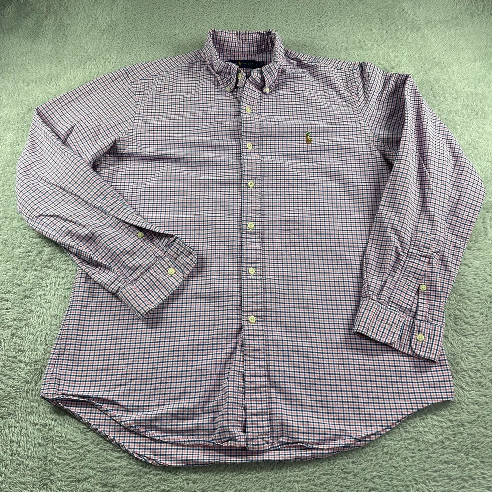 Polo Ralph Lauren Shirt Mens Large Gingham‎ Check Plaid Pattern Flesh Pony Pink